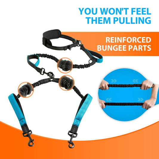 NONECN Double Dog Leash Hands Free Bungee Reflective Padded Handle