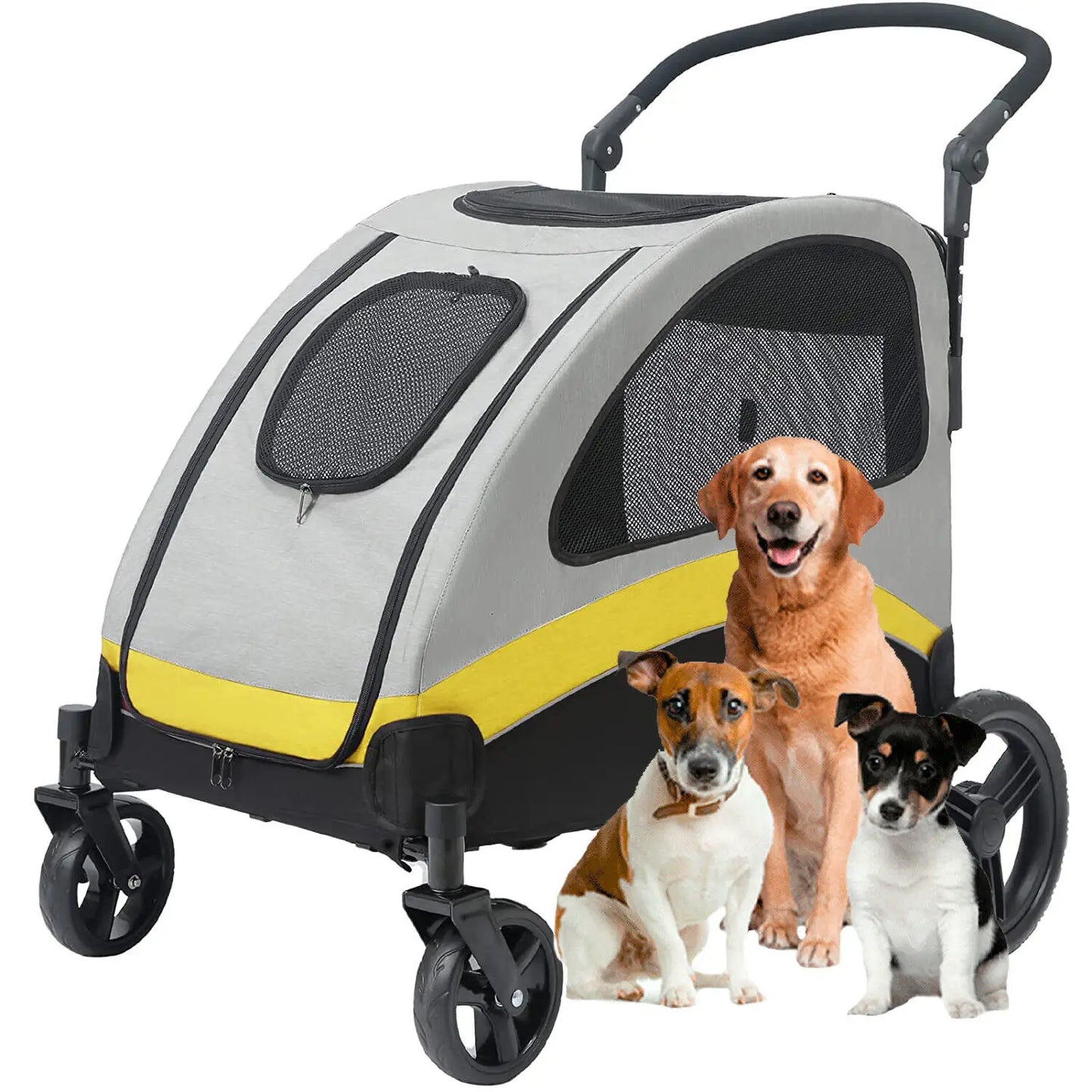 Dog Stroller Four Wheel Pet Wagon Foldable Travel Carrier Load 55kg