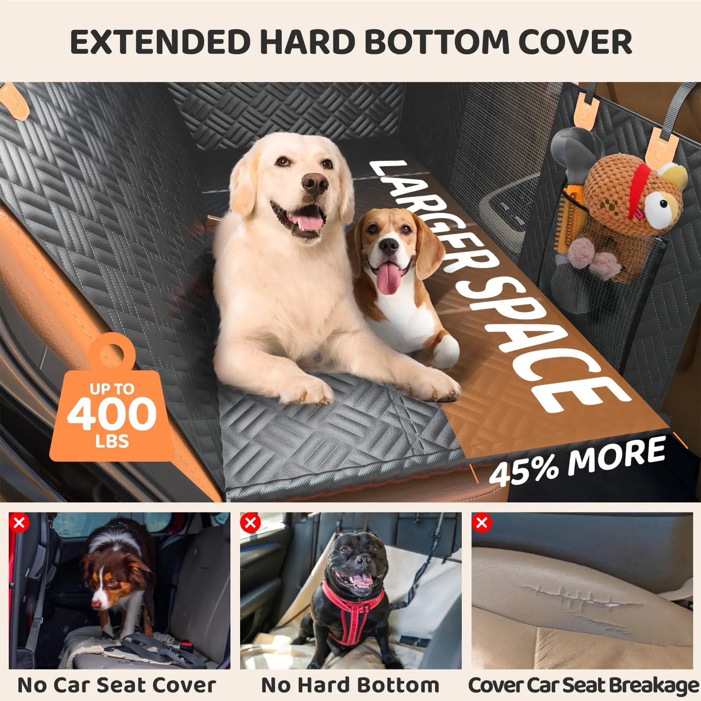 NONECN Hard Bottom Rear Seat Dog Hammock Extender For Cars