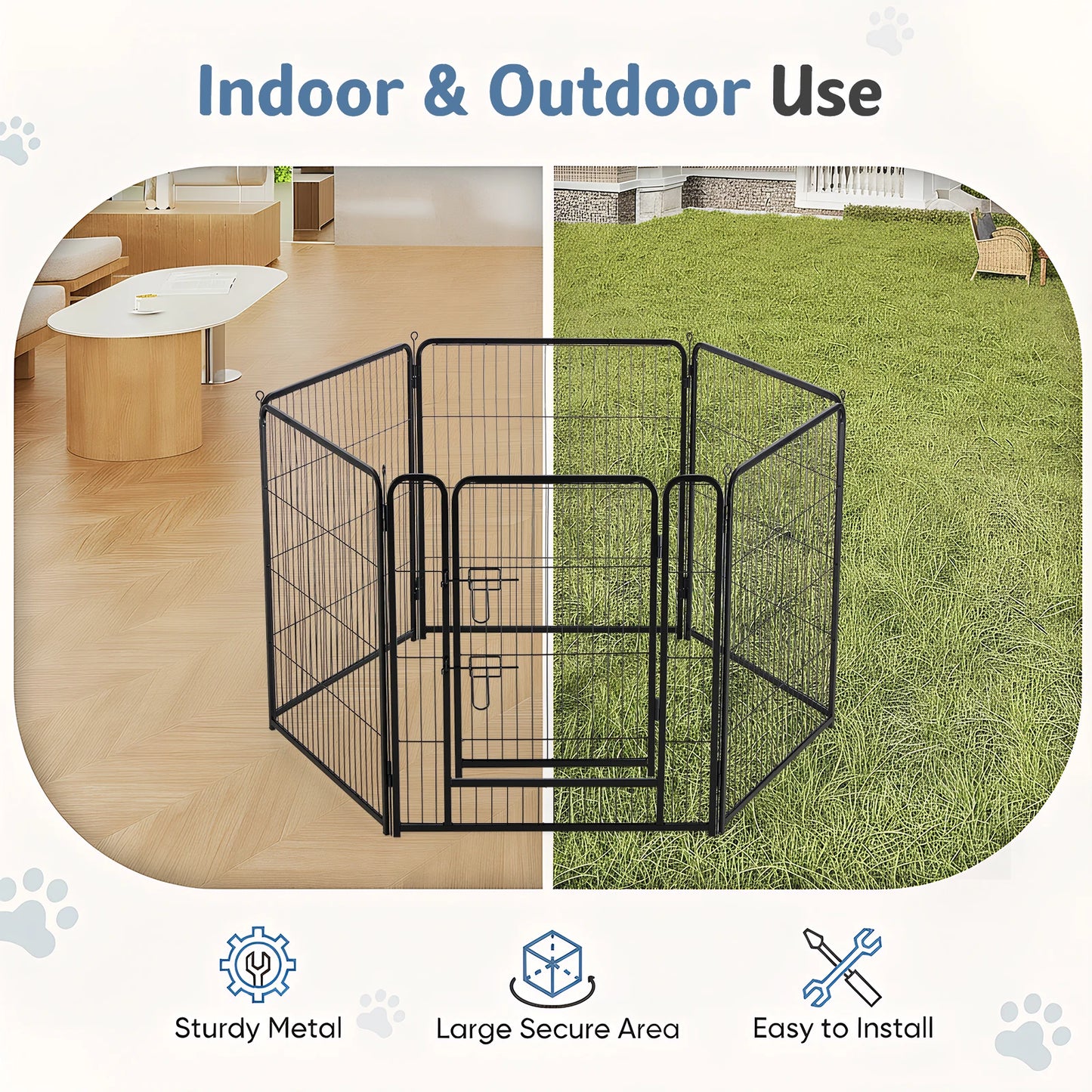 JHK Foldable Metal Dog Playpen 6 Panel Pet Fence Outdoor