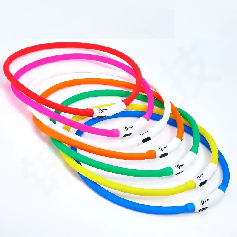 Silicone LED Dog Collar Rechargeable With 3 Modes Night Safety