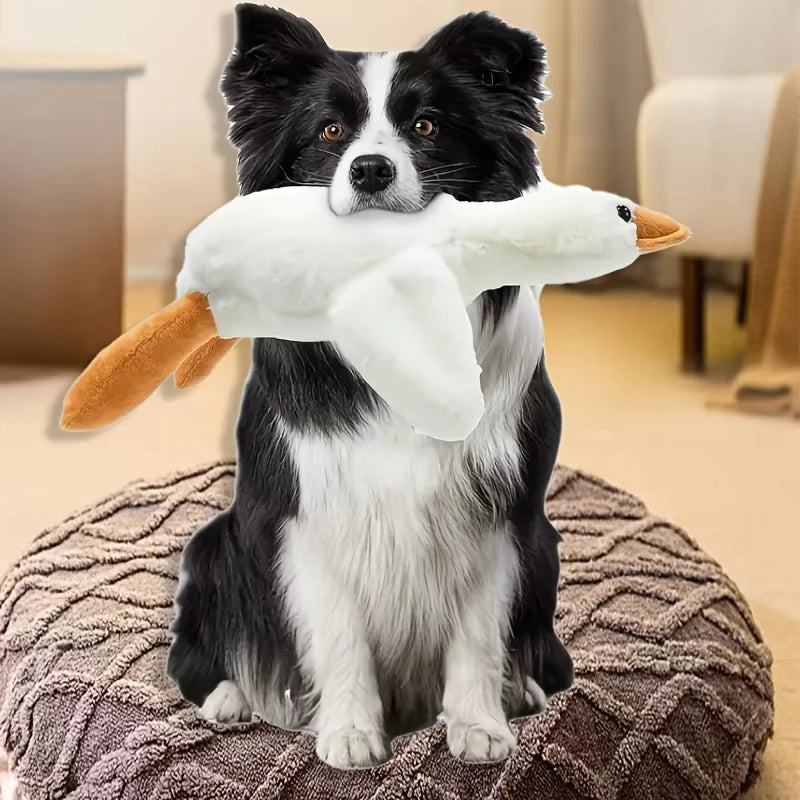 Plush White Duck Dog Toy With Realistic Goose Design