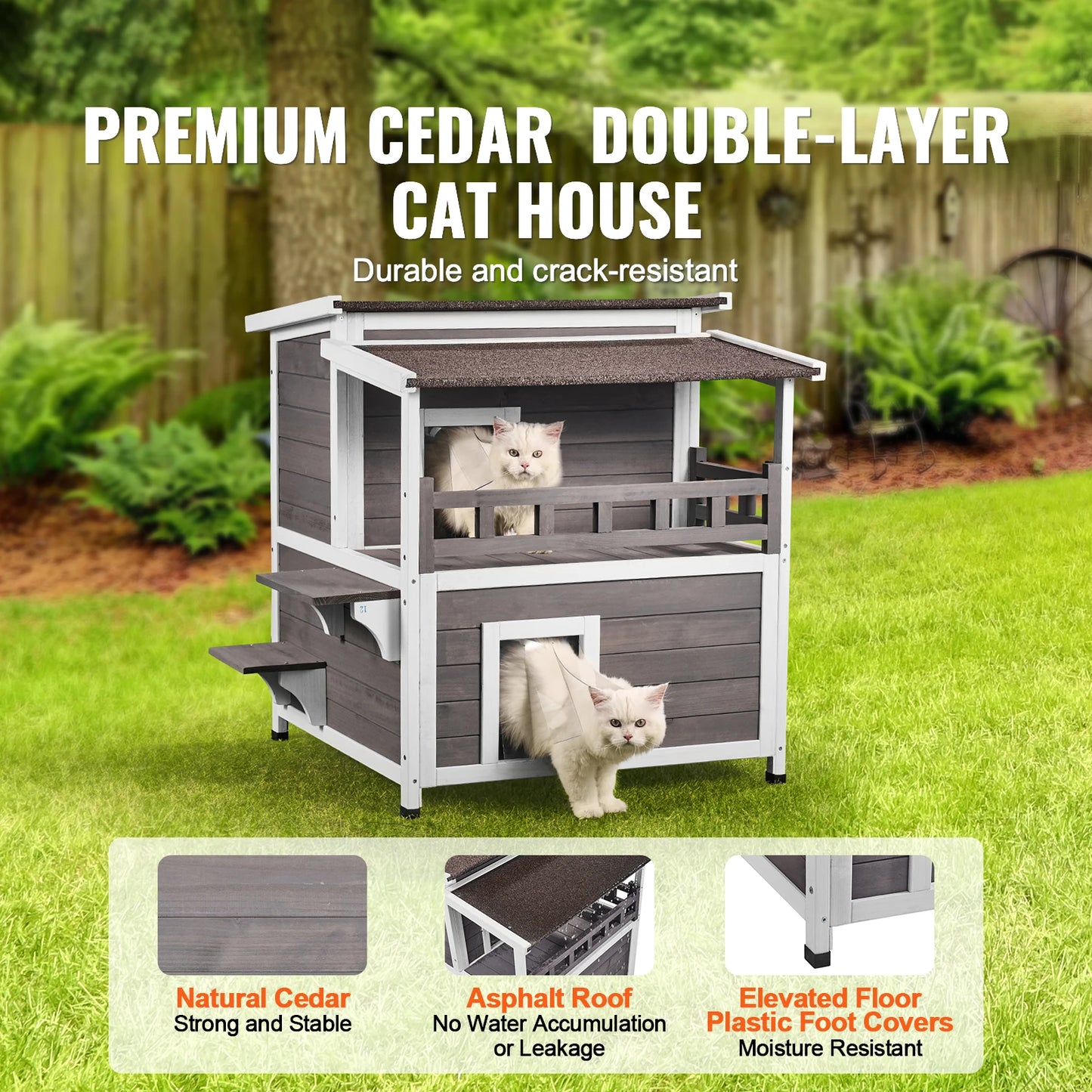 SucceBuy Outdoor Cat House Weatherproof Shelter With Balcony