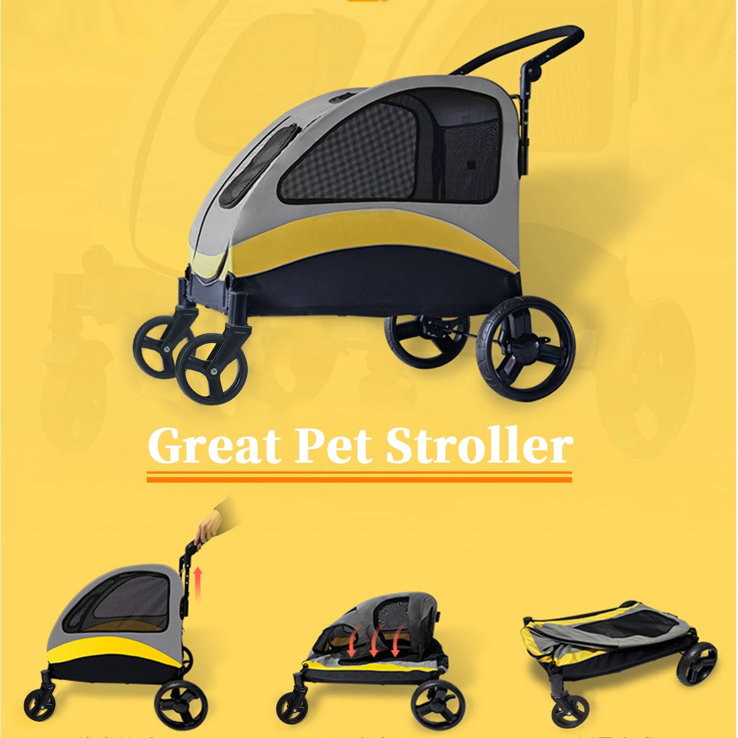 Portable Dog Stroller With 4 Wheels For Large Dogs Breathable Foldable Carrier