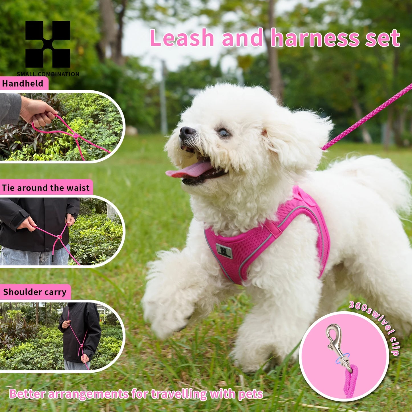Dog Harness Leash Set for Small-To-Medium Dogs Reflective Adjustable