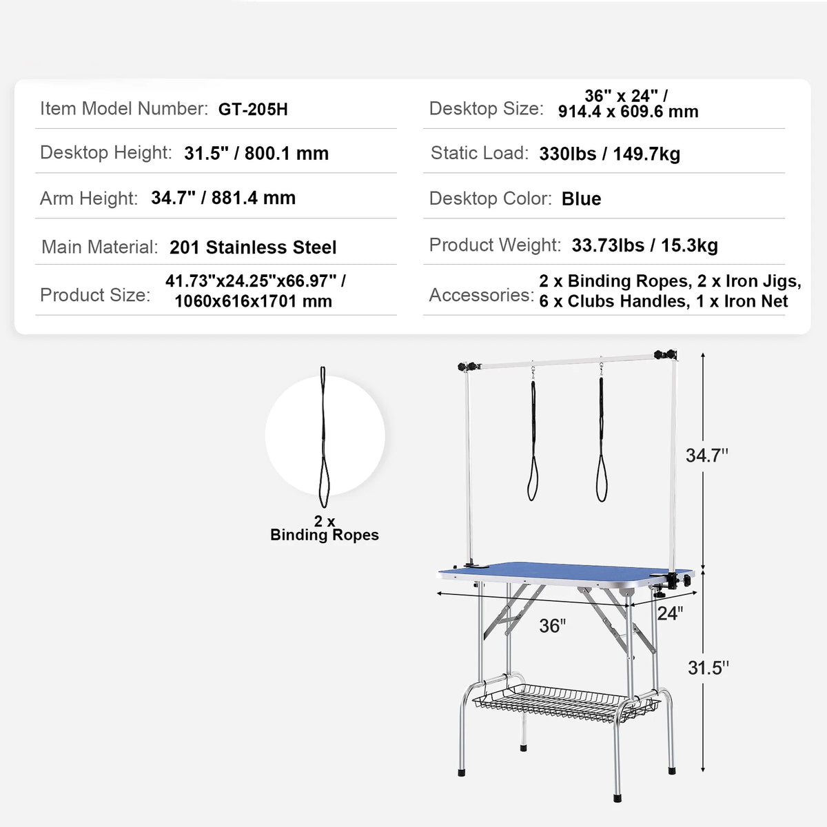 SucceBuy Dog Grooming Table With Dual Arms And Grooming Loop