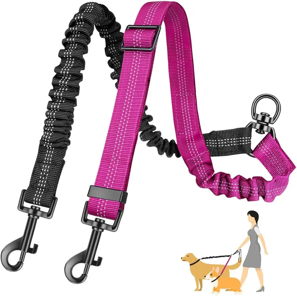 Dual Dog Leash Attachment With Adjustable Shock Absorbing Bungee