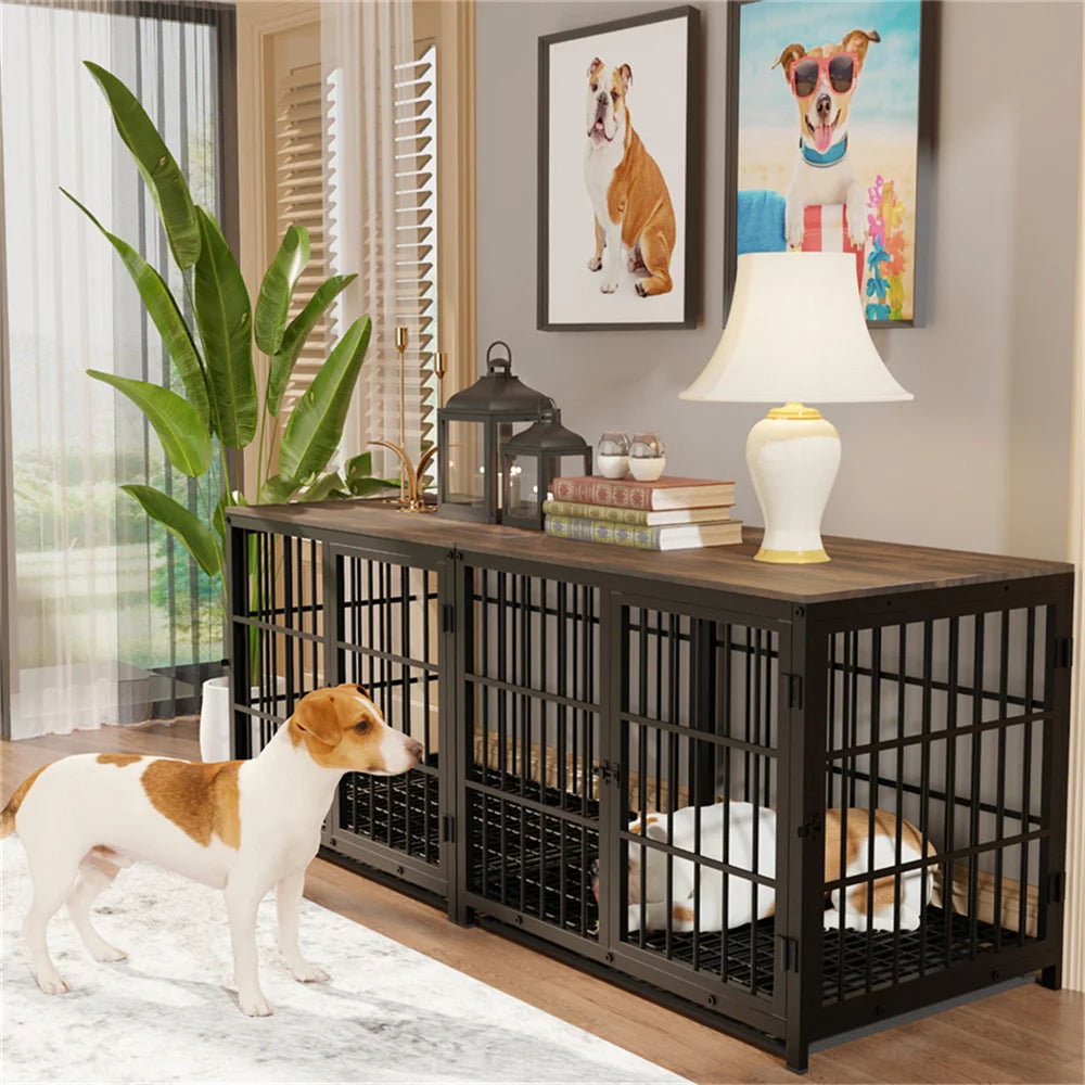 BORWART Wooden Dog Crate End Table with Removable Tray