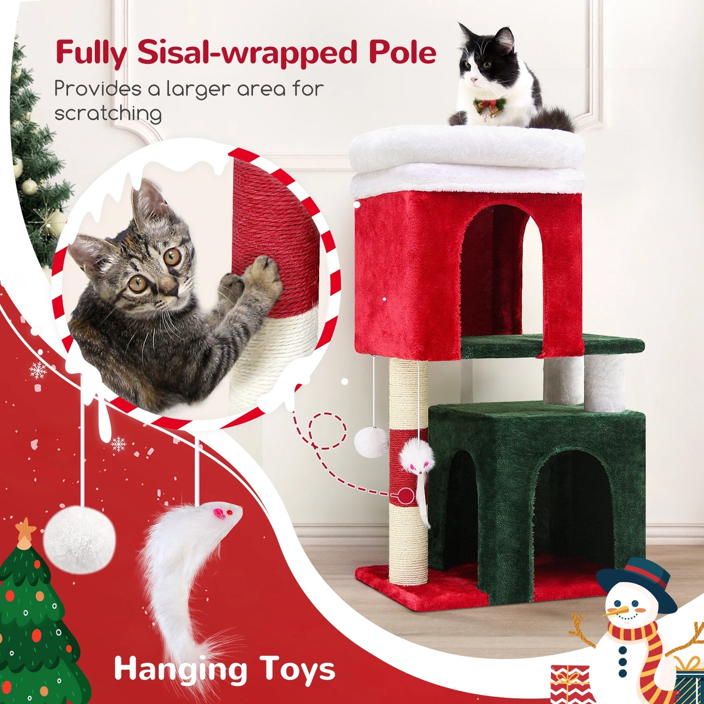 NONECN Christmas Cat Tree With Scratching Post For Indoor Cats