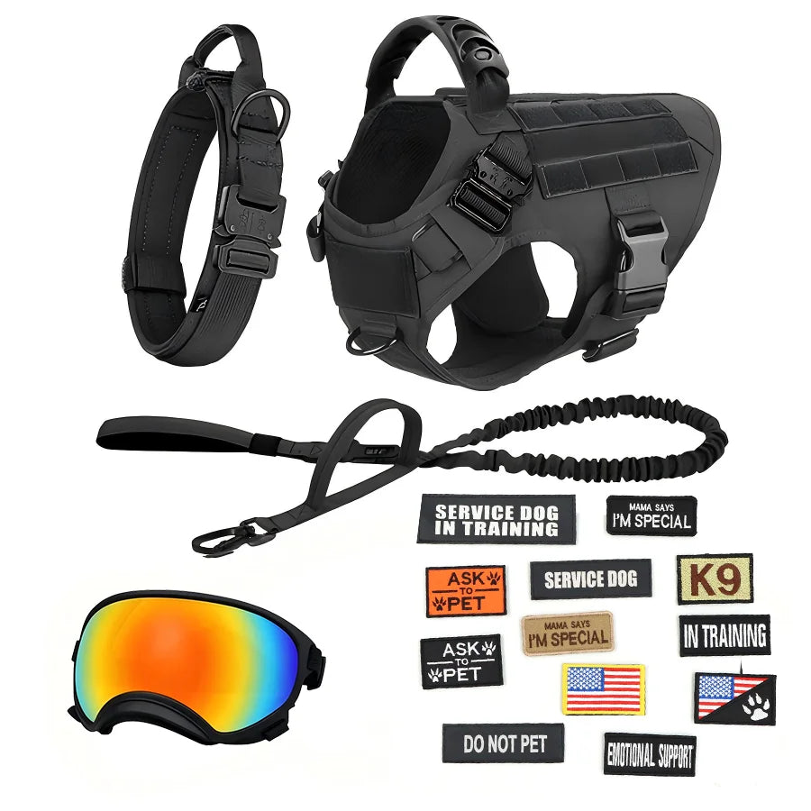 Tactical Dog Harness Vest With Leash And Velcro Patches Sunglasses