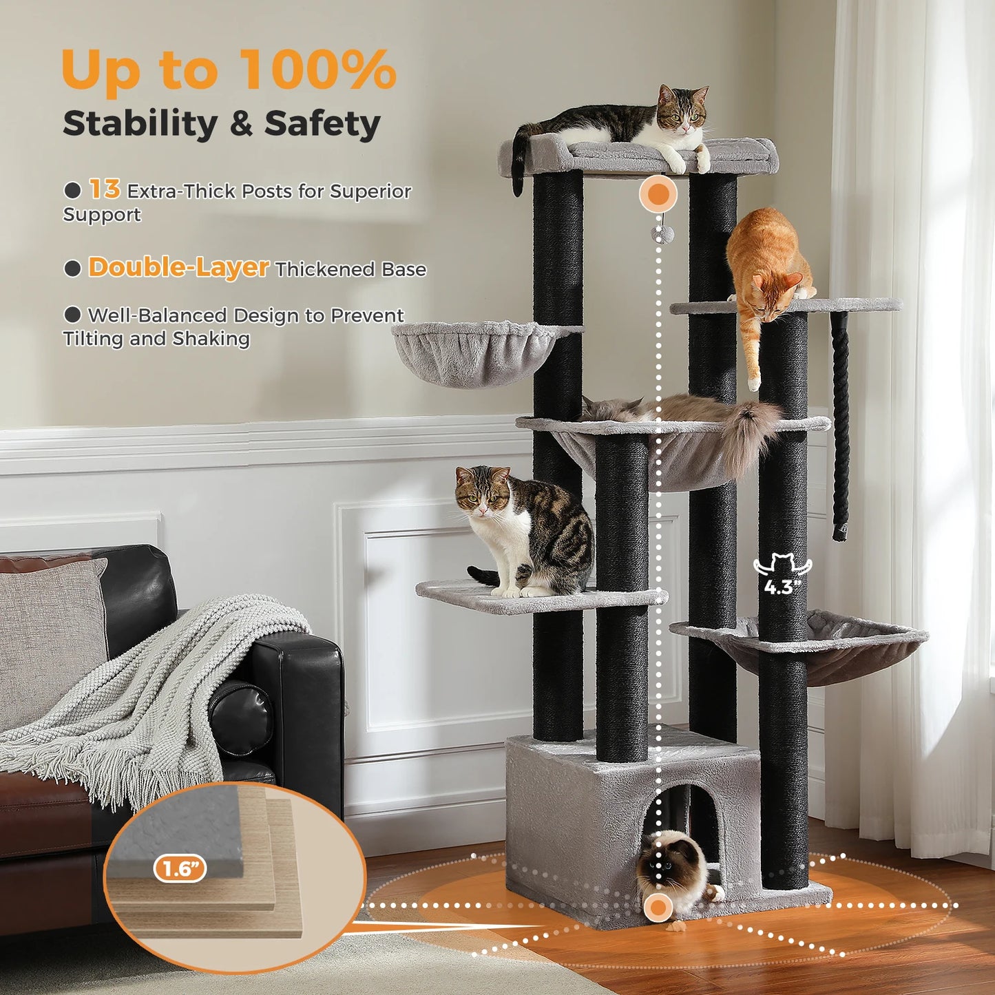 NONECN Cat Tower Indoor Multi Level Condo With Scratching Posts