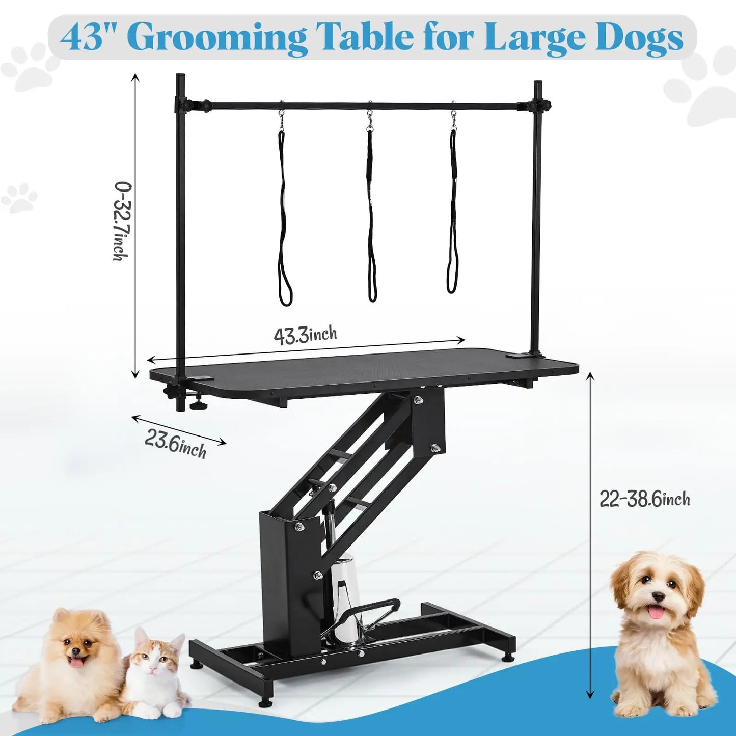 Hydraulic Pet Grooming Table With Adjustable Overhead Arm And Noose