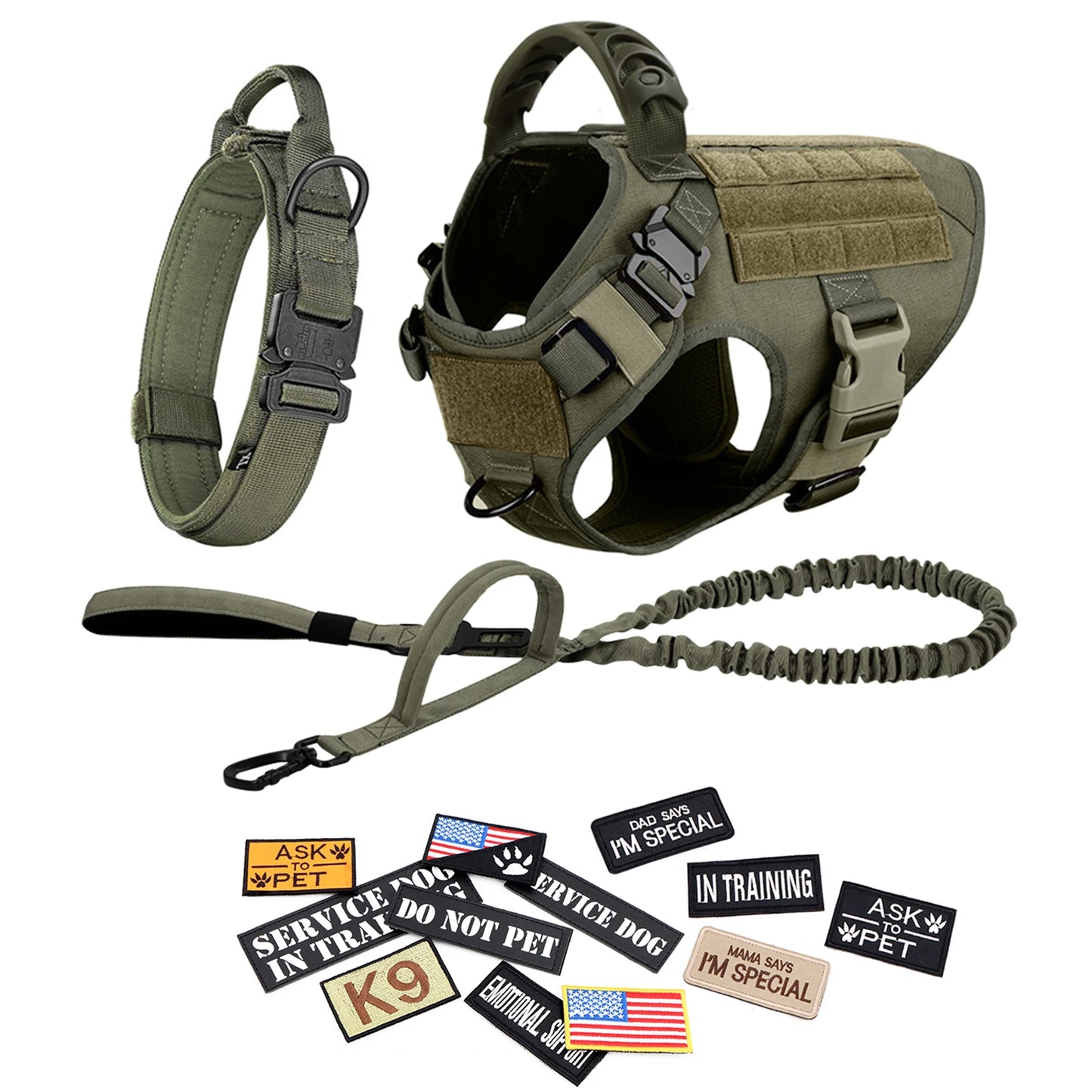 PETRAVEL Tactical Dog Harness Vest Leash Collar Patches Set