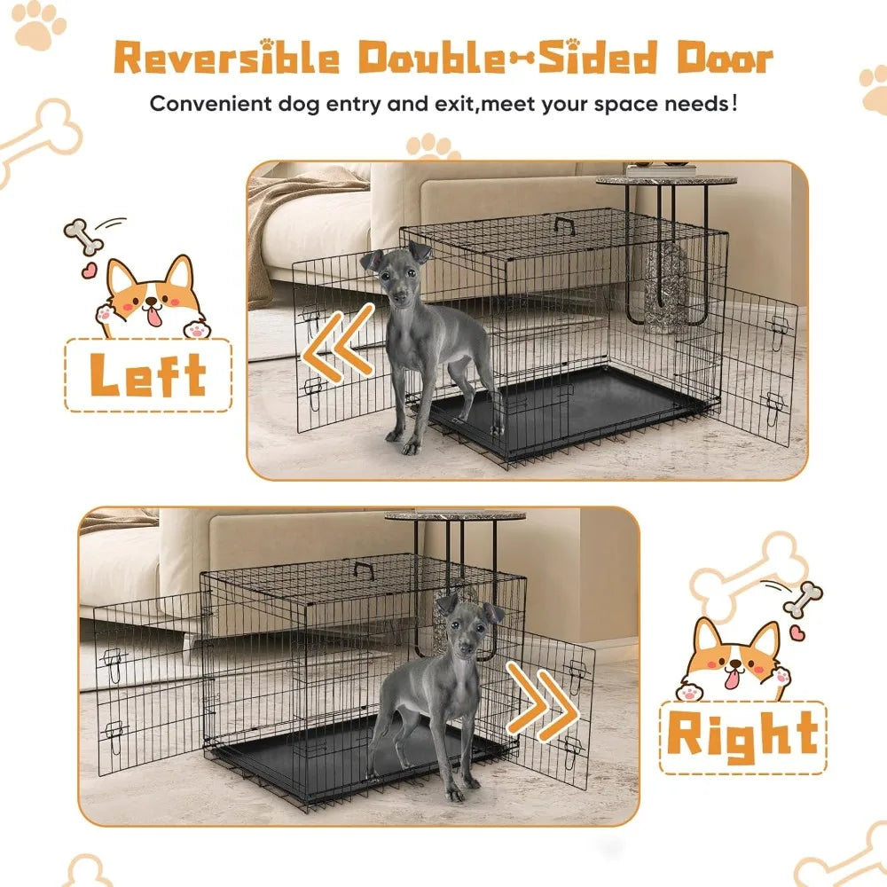 Double Door Dog Crate With Leakproof Pan Tray Indoor Use