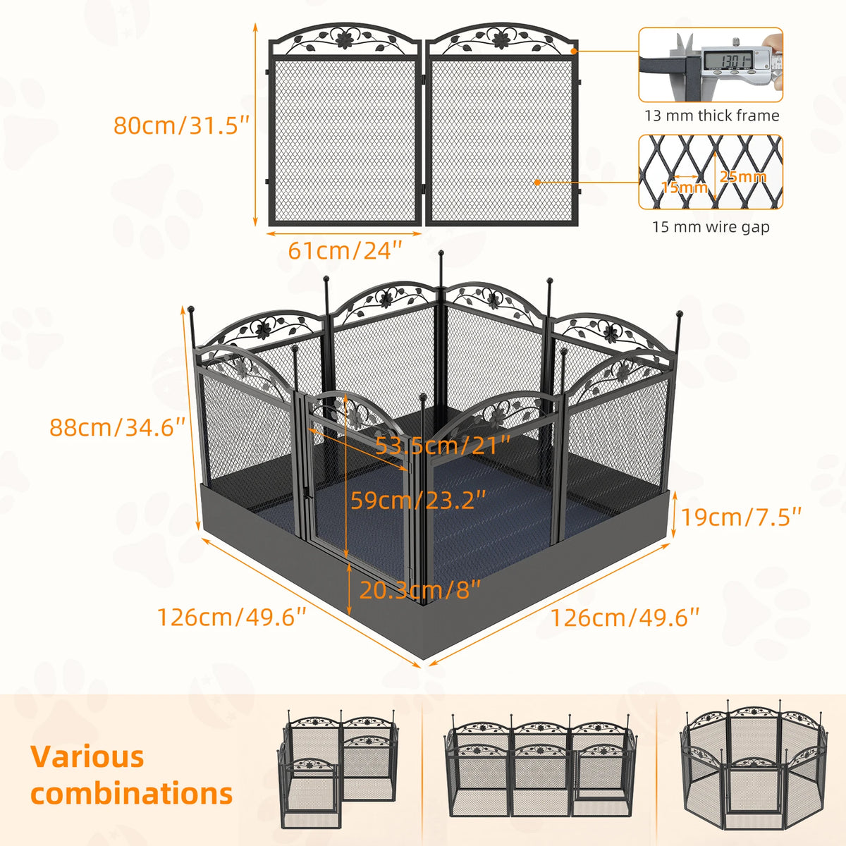 Bingopaw Foldable Metal Dog Playpen Exercise Fence With Gate