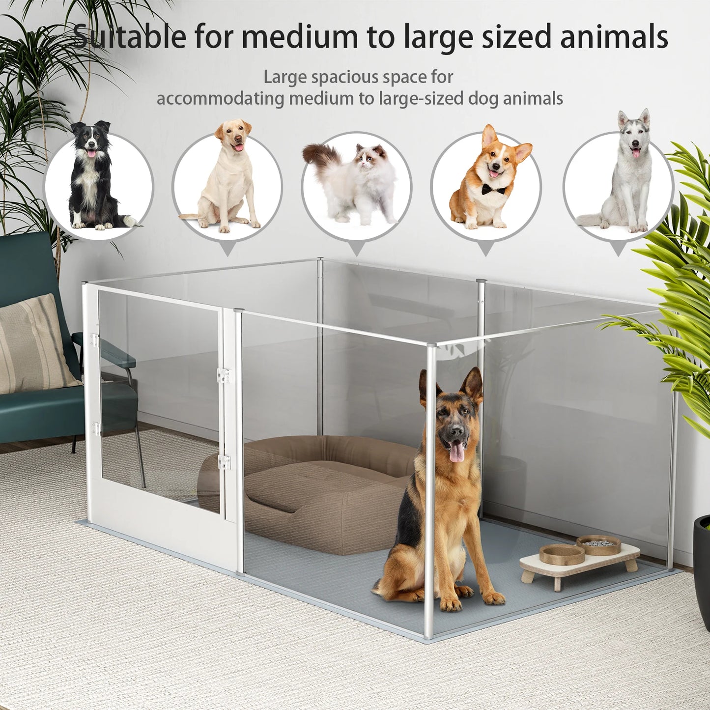BINGOPAW Acrylic Dog Playpen Fence With Waterproof Mat Six Panel