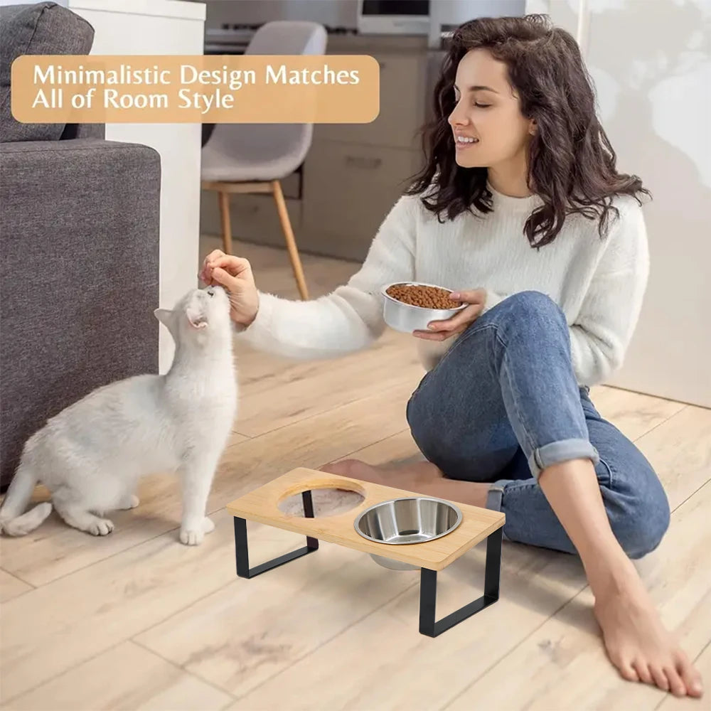PETRAVEL Elevated Cat Bowls Tilted Raised Stand Dual Stainless Bowls