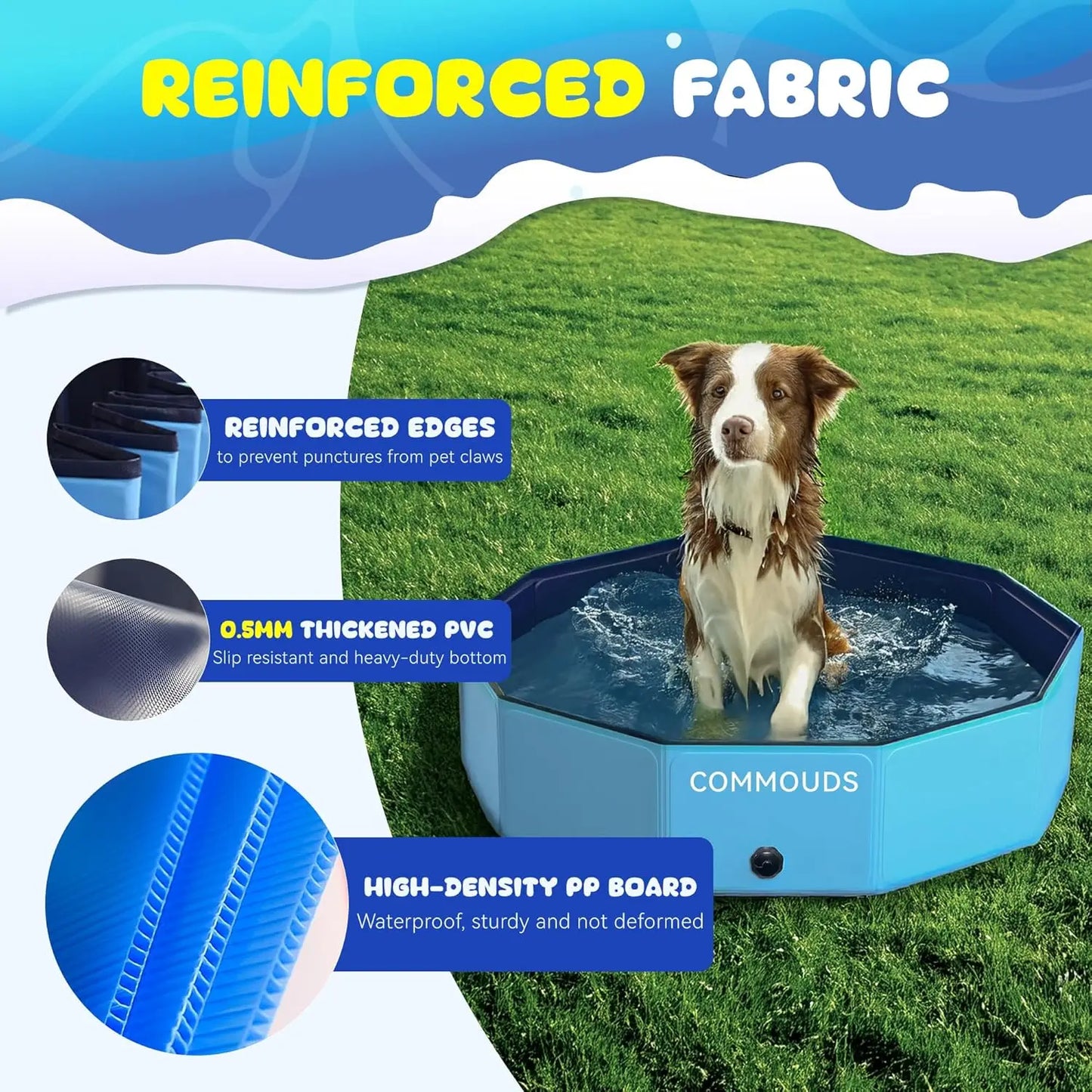 Foldable Dog Pool Collapsible Hard Plastic Kiddie Family Swimming Pool
