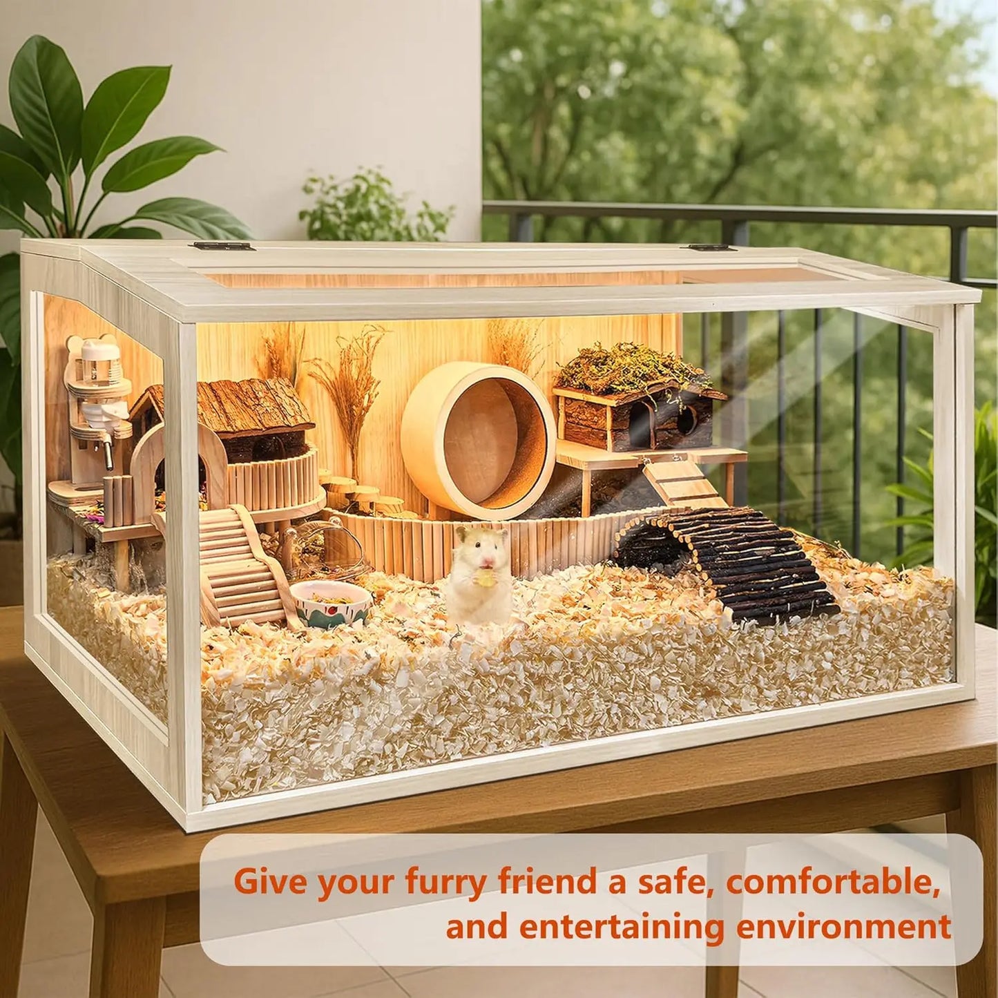 Chewproof Wooden Small Pet Cage With Openable Acrylic Top