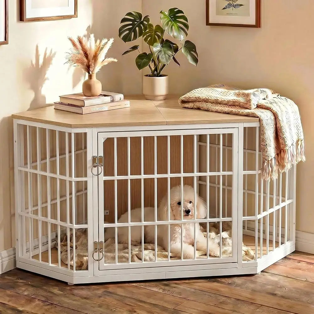 Lockable Wooden Dog Crate Furniture End Table For Dogs