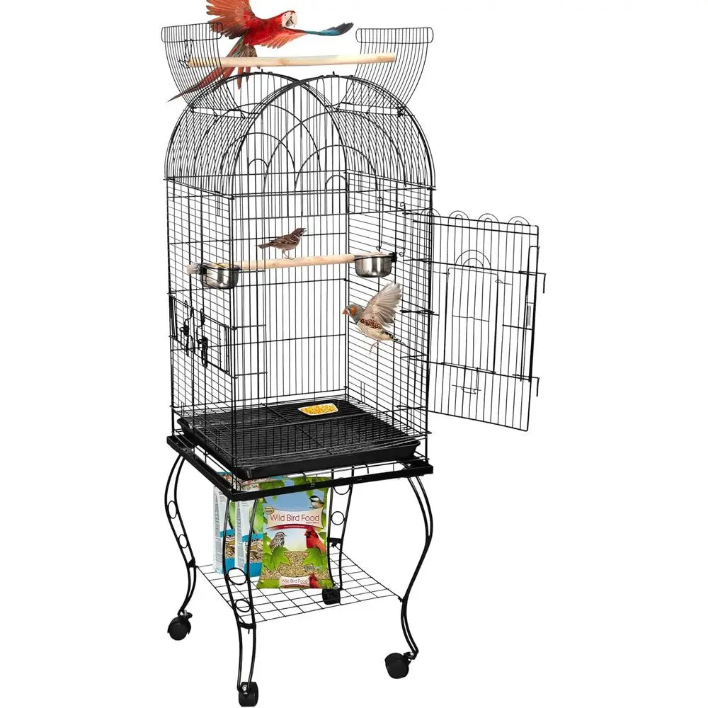 Open-Top Wrought Iron Bird Cage With Slide-Out Tray For Parrots And Cockatoos