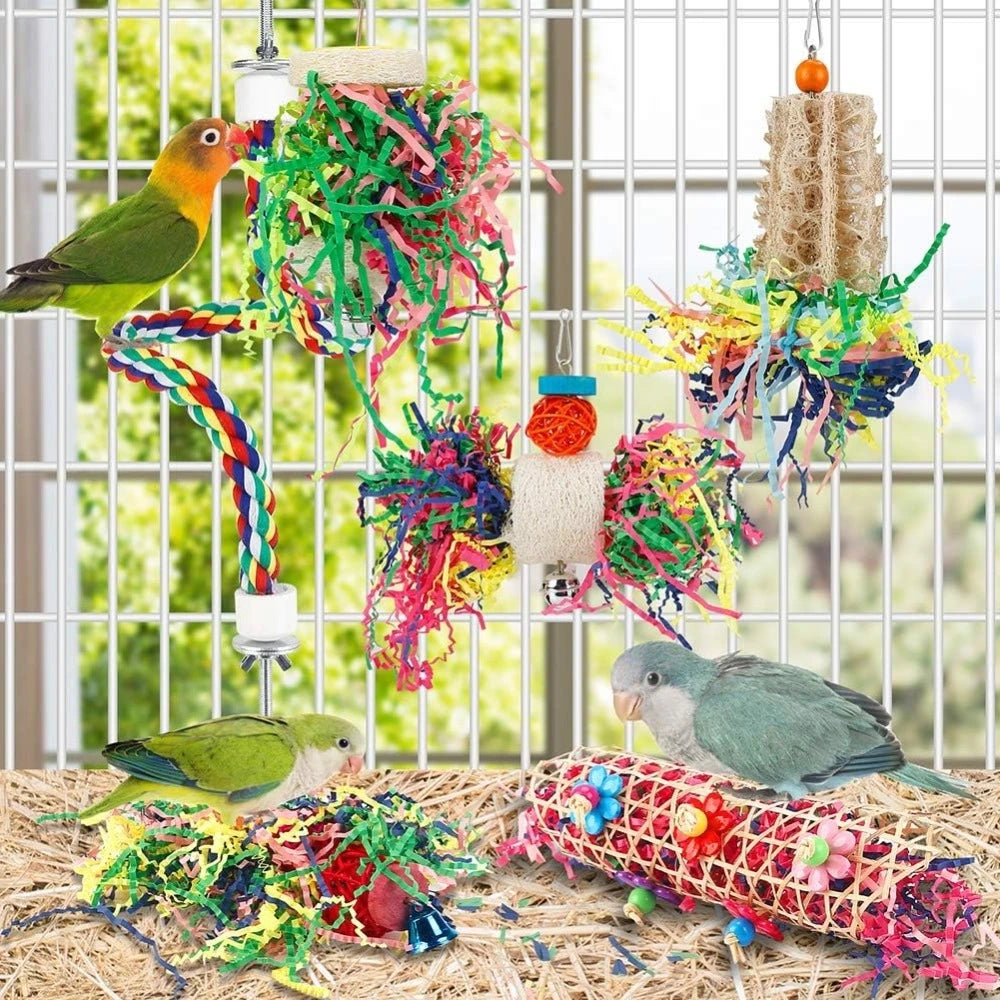 Bird Chew Toys For Parrots Cage Hanging Paper Ball Foraging