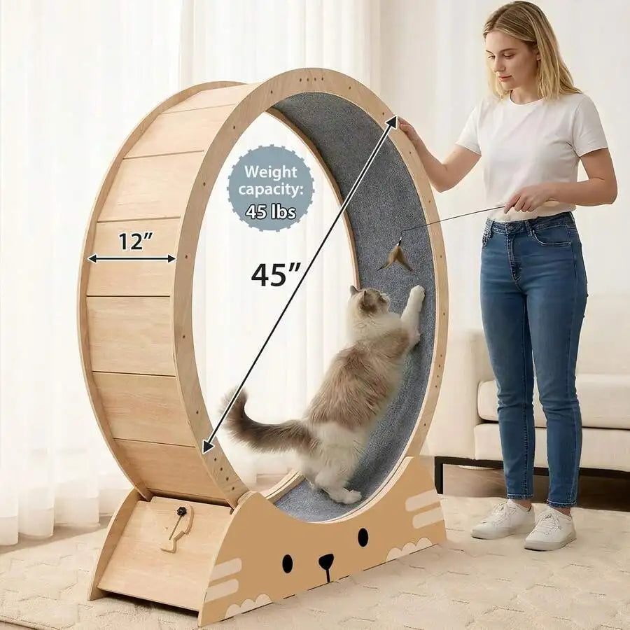 Solid Wood Cat Fitness Wheel Treadmill For Active Cats