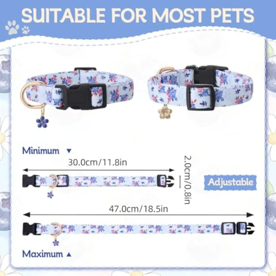 Three Pack Floral Rose Dog Collars Adjustable For All Dogs