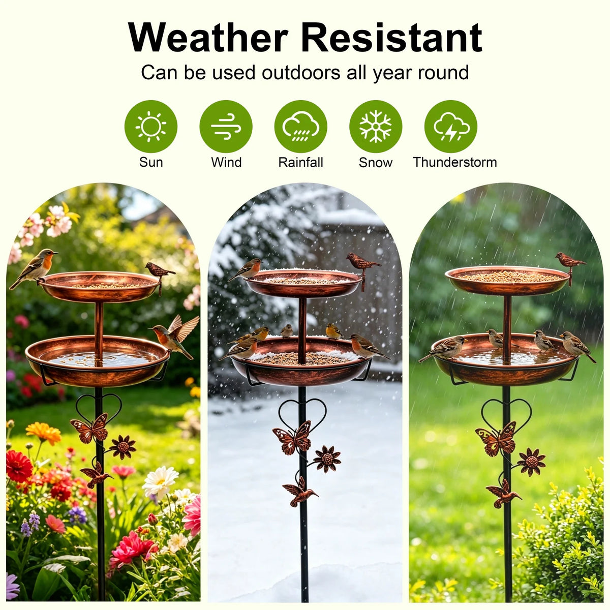 Sturdy Two Tier Metal Bird Bath For Garden Outdoor Decor
