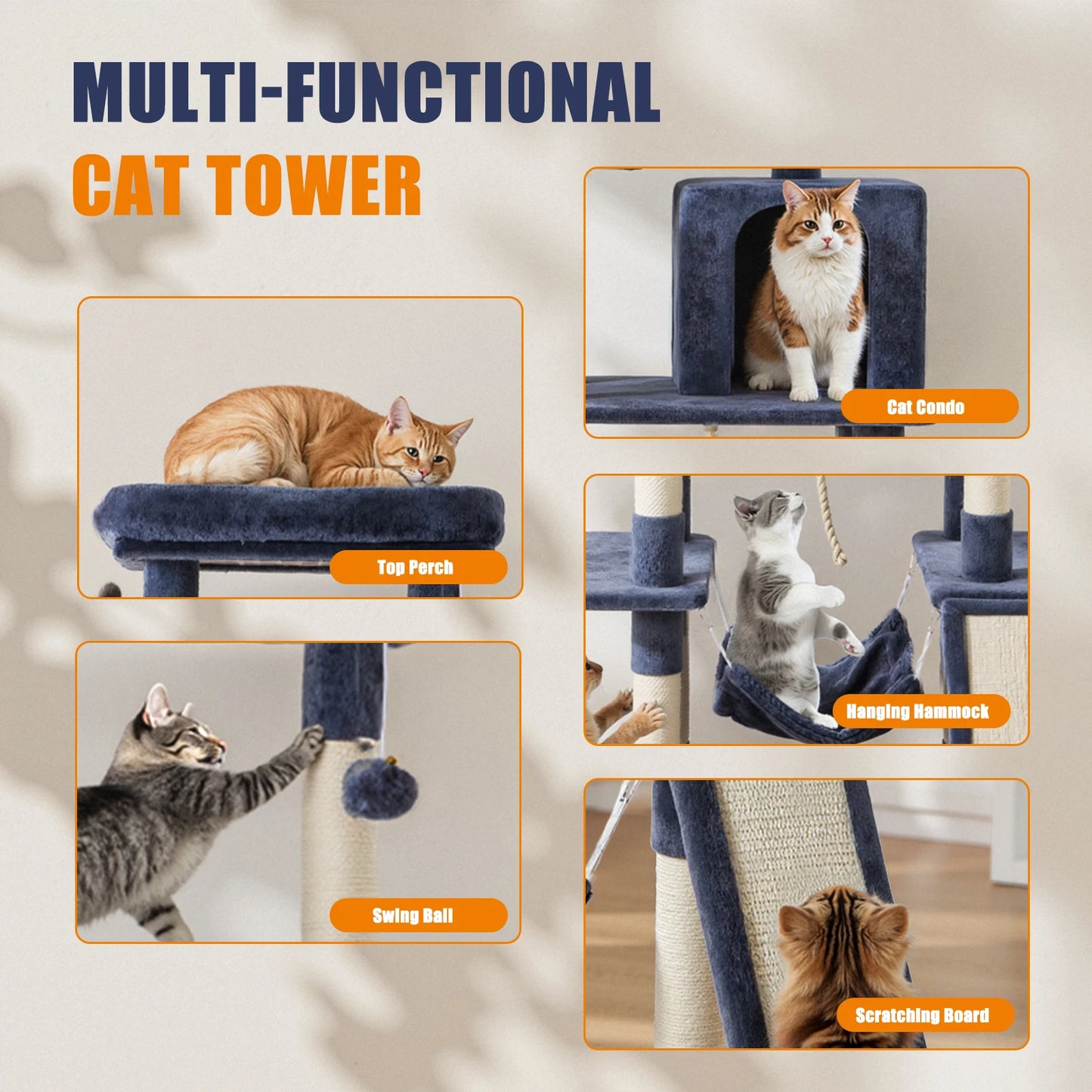 JHK Cat Tree Tall Multi Cat Climbing Tower With Sisal Posts For Indoor Cats