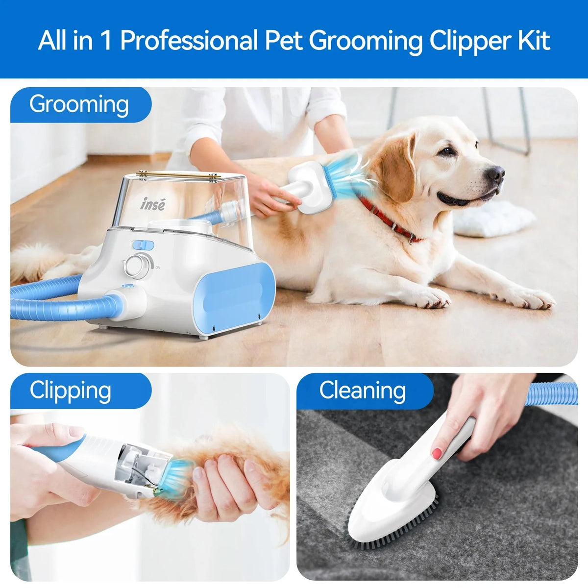 INSE Low Noise Pet Grooming Vacuum with Hair Clipper