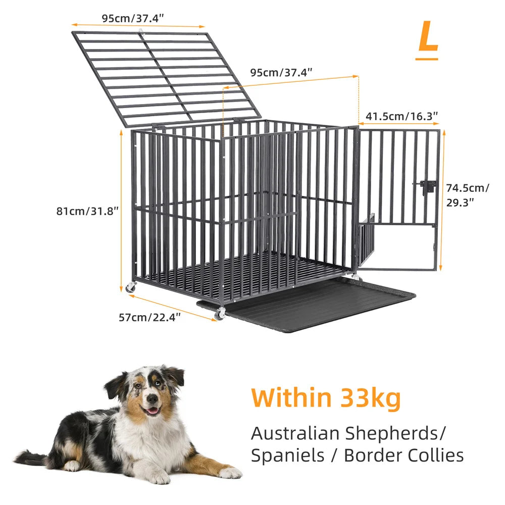 BORWART Heavy Duty Dog Crate Chew Resistant Metal Kennel With Locking Wheels