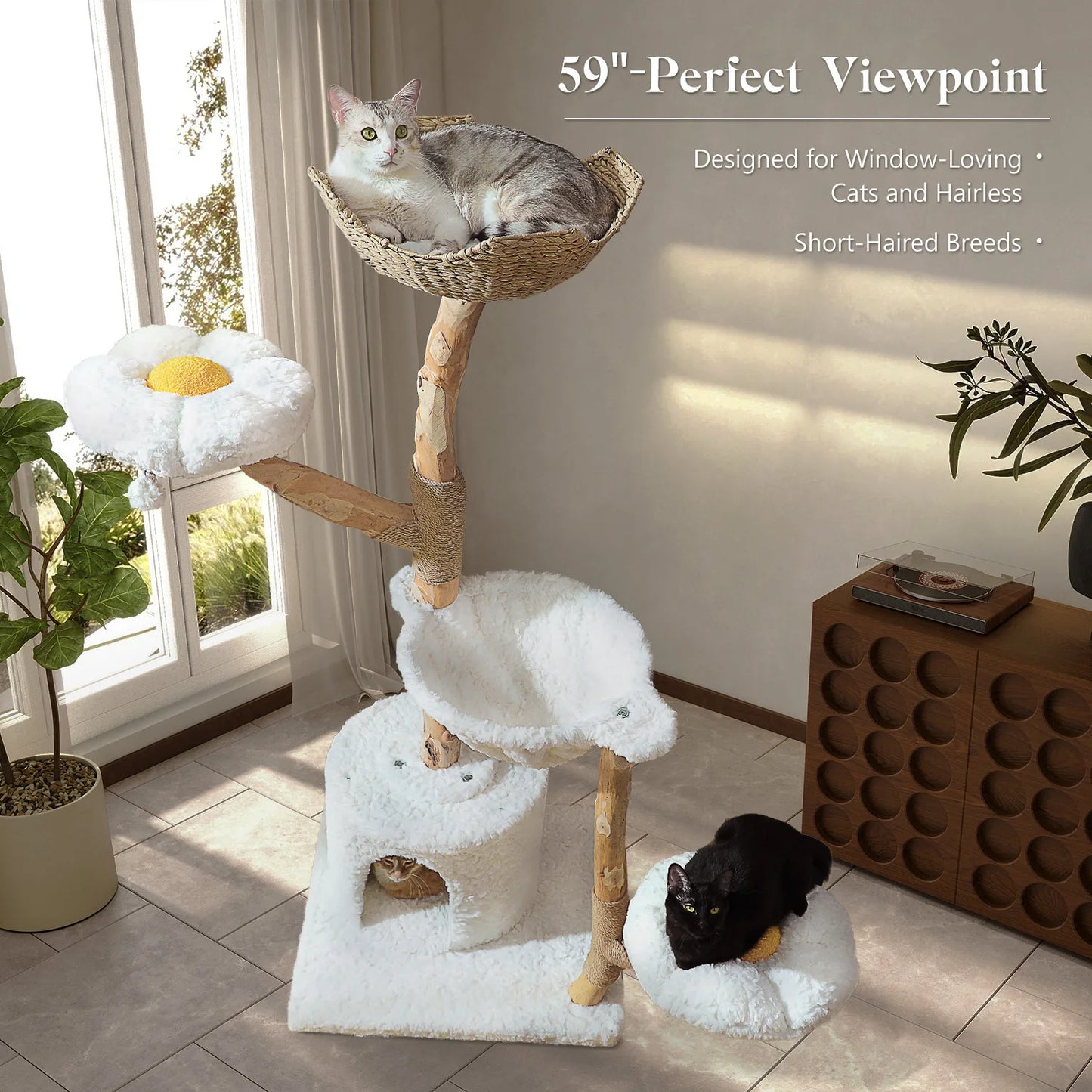 PAWZ Road Large Cat Tree Tower With Sisal Scratching Post And Wicker Basket Bed