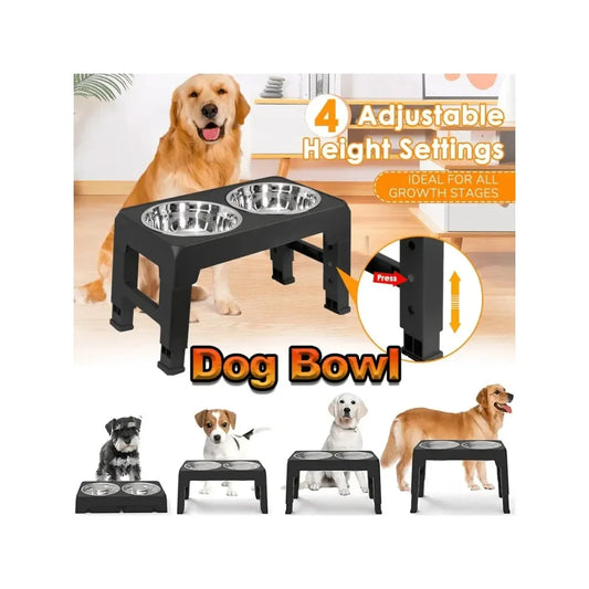 Adjustable Elevated Dog Bowl Stand With Stainless Steel Bowls