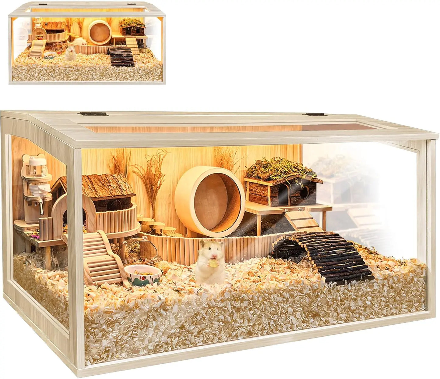 Chewproof Wooden Small Pet Cage With Openable Acrylic Top