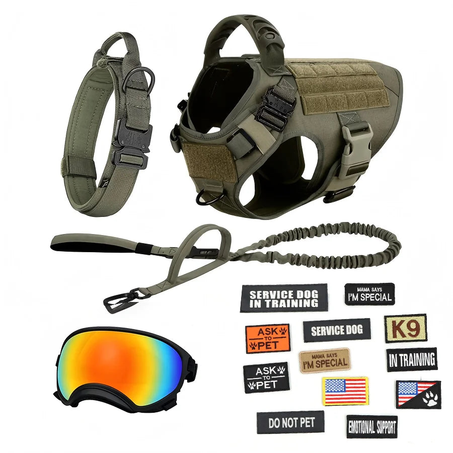 Tactical Dog Harness Vest With Leash And Velcro Patches Sunglasses