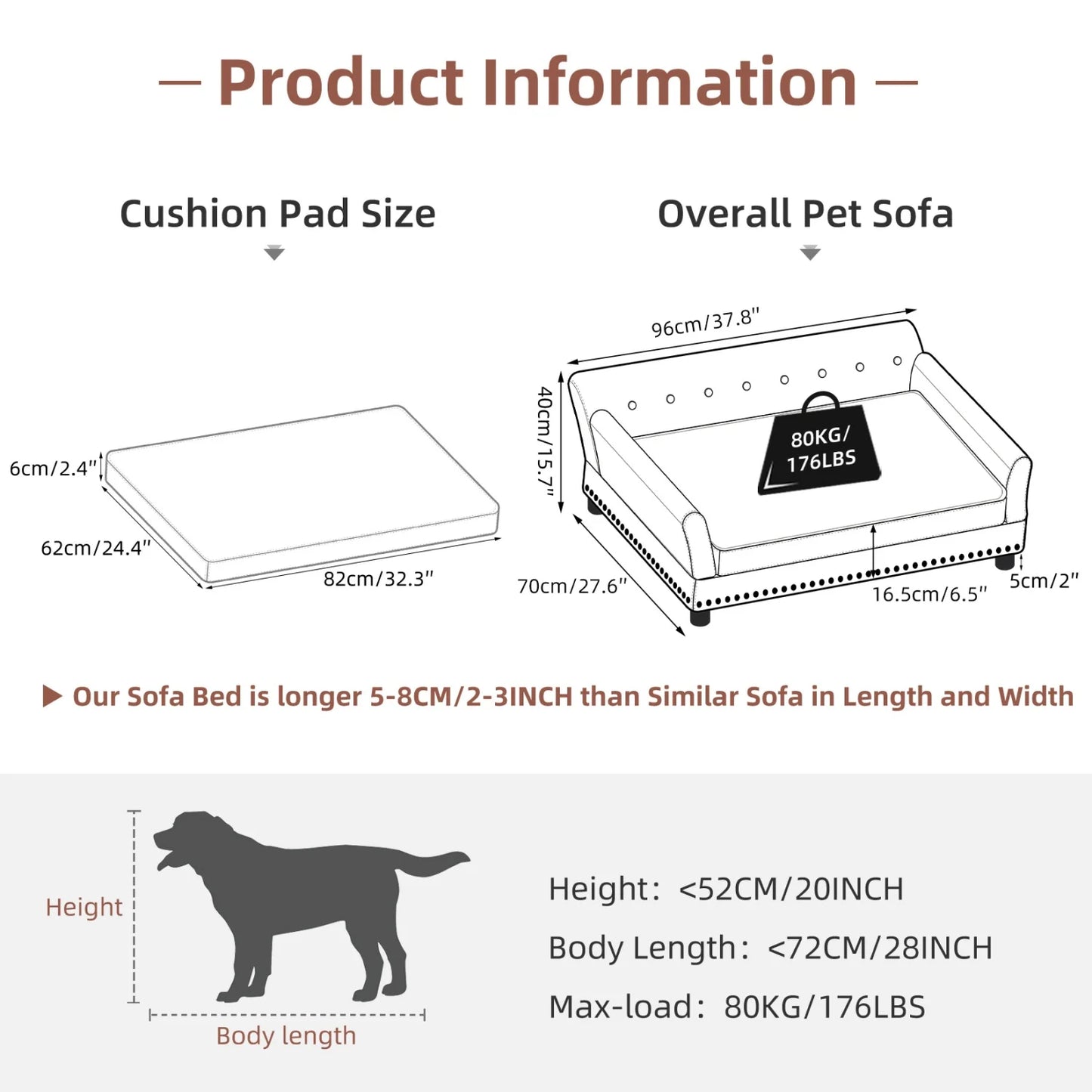 BINGOPAW Elevated Dog Sofa Bed With Microfiber Leather Cover