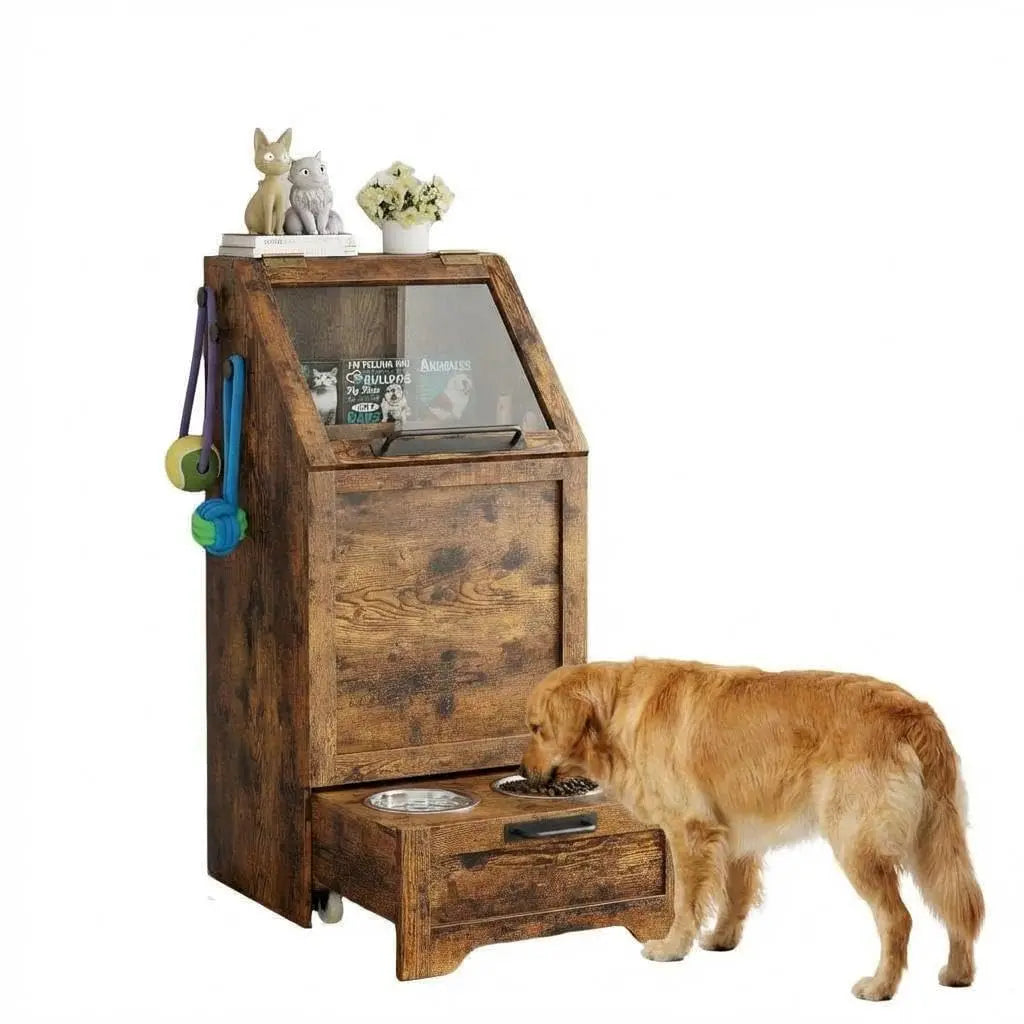 HiMISS Dog Feeding Station With Storage And Raised Bowls