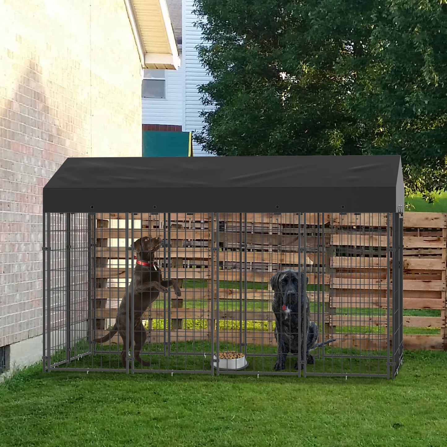 BINGOPAW Outdoor Large Dog Kennel With Welded Wire Runs And Waterproof Canopy