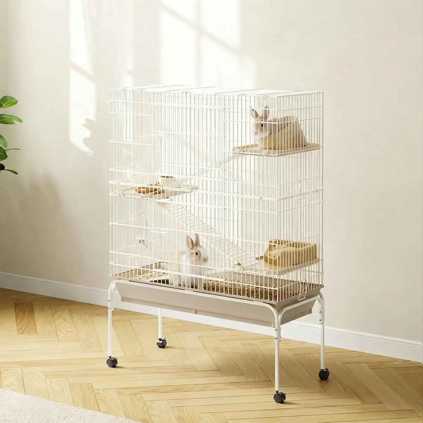 HiMISS 4-Tier Metal Small Animal Cage With Wheels And Ramps
