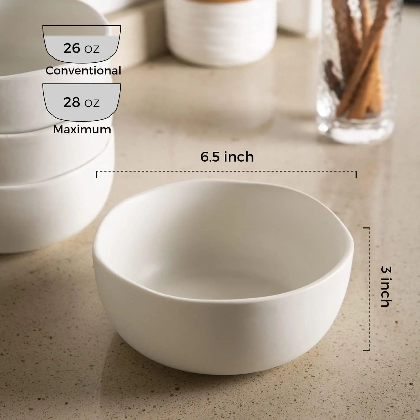 Ceramic Soup Bowls Set of 6 Chip-Resistant With Wavy Rim and Reactive Glaze