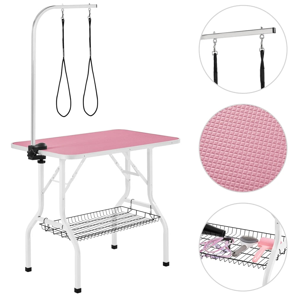 Costoffs Foldable Dog Grooming Table With Arm And Mesh Tray