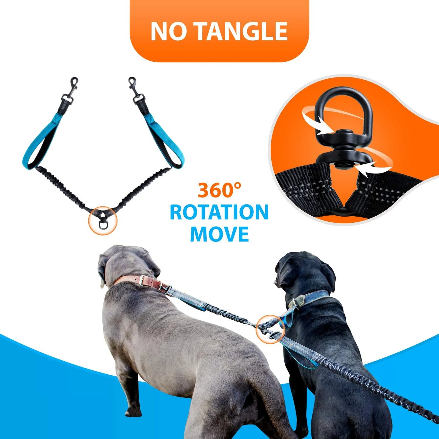 NONECN Double Dog Leash Hands Free Bungee Reflective Padded Handle