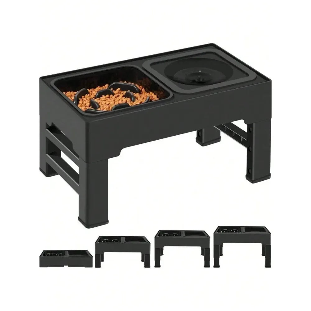 Elevated Slow Feeder Dog Bowl Stand With No Spill Water Bowl