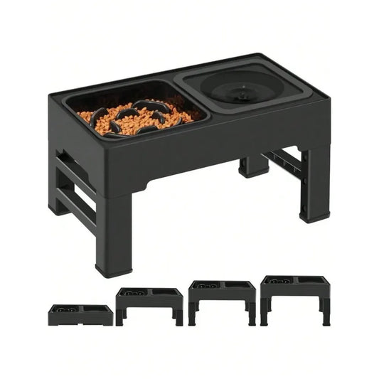 Elevated Slow Feeder Dog Bowl Stand With No Spill Water Bowl