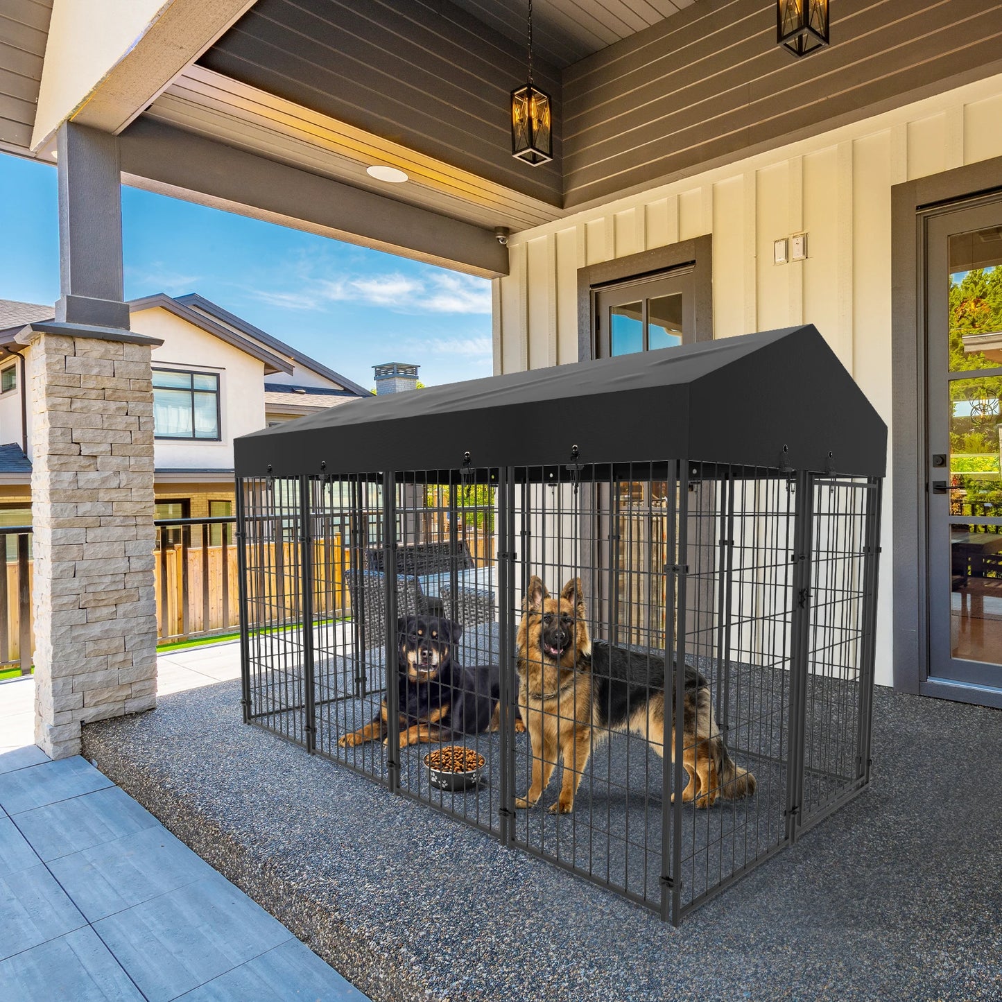 BINGOPAW Outdoor Large Dog Kennel With Welded Wire Runs And Waterproof Canopy