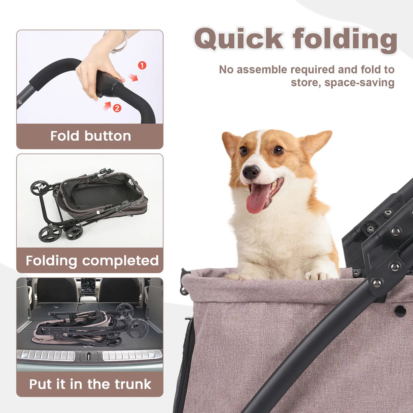 Foldable Dog Stroller Portable 4 Wheel Pet Pushchair Travel Carrier
