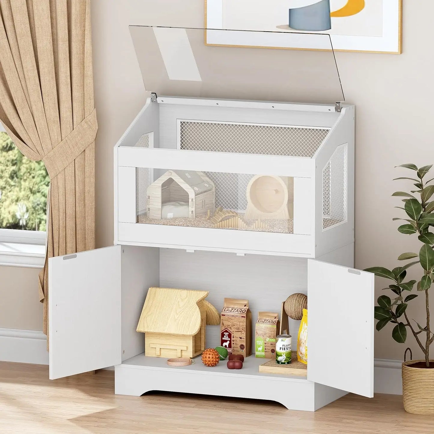 Hamster Cage With Storage Cabinet, Ventilated Small Animal Habitat