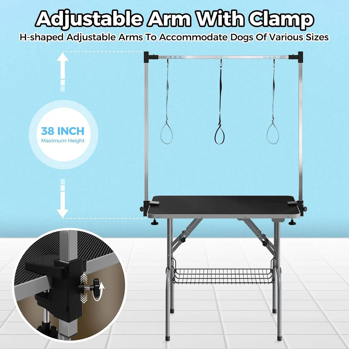 TWISTER.CK Foldable Professional Dog Grooming Table With Heavy Duty Support