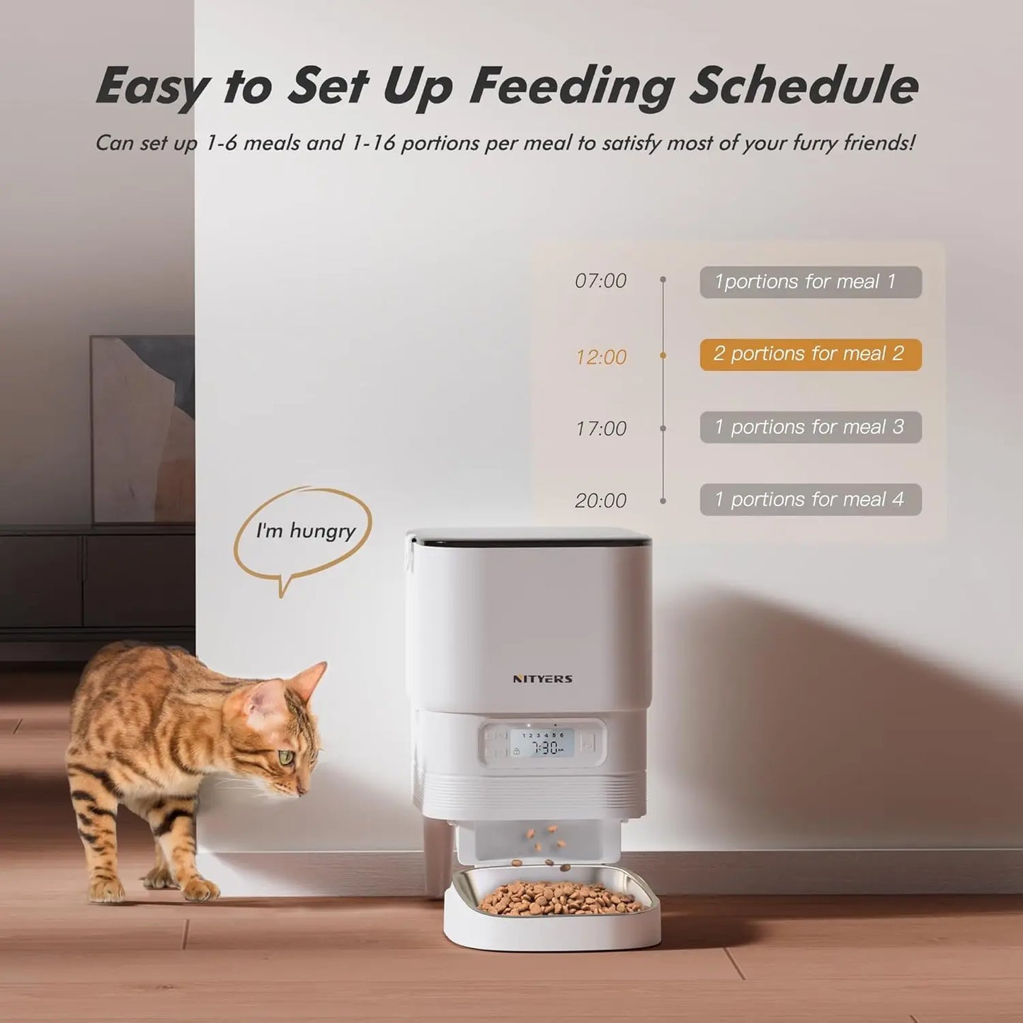 Nityers Automatic Cat Feeder With Timer Stainless Steel Bowl